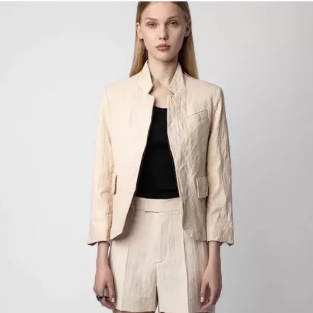 🌸 Zadig & Voltaire VERYS Crinkle Lamb Leather Blazer Jacket 38 / M